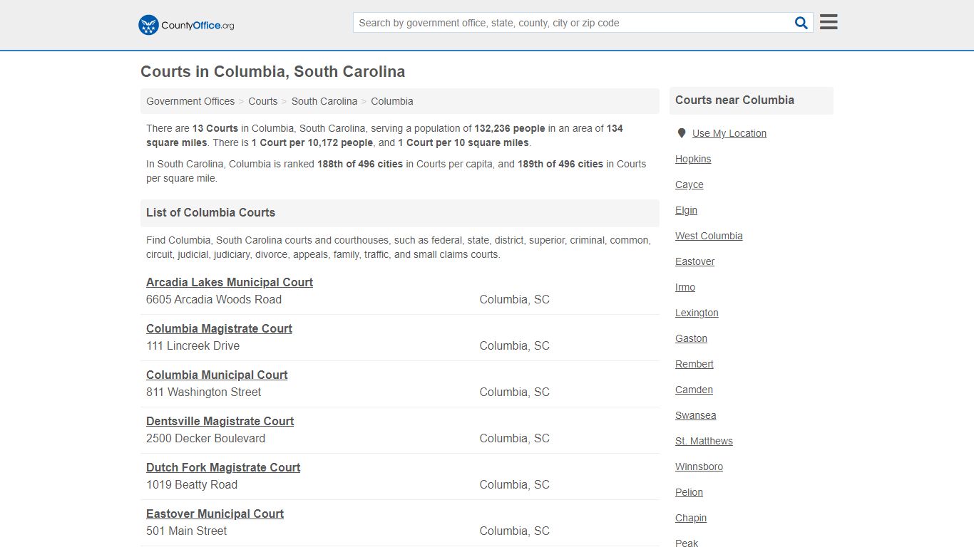 Courts - Columbia, SC (Court Records & Calendars) - County Office