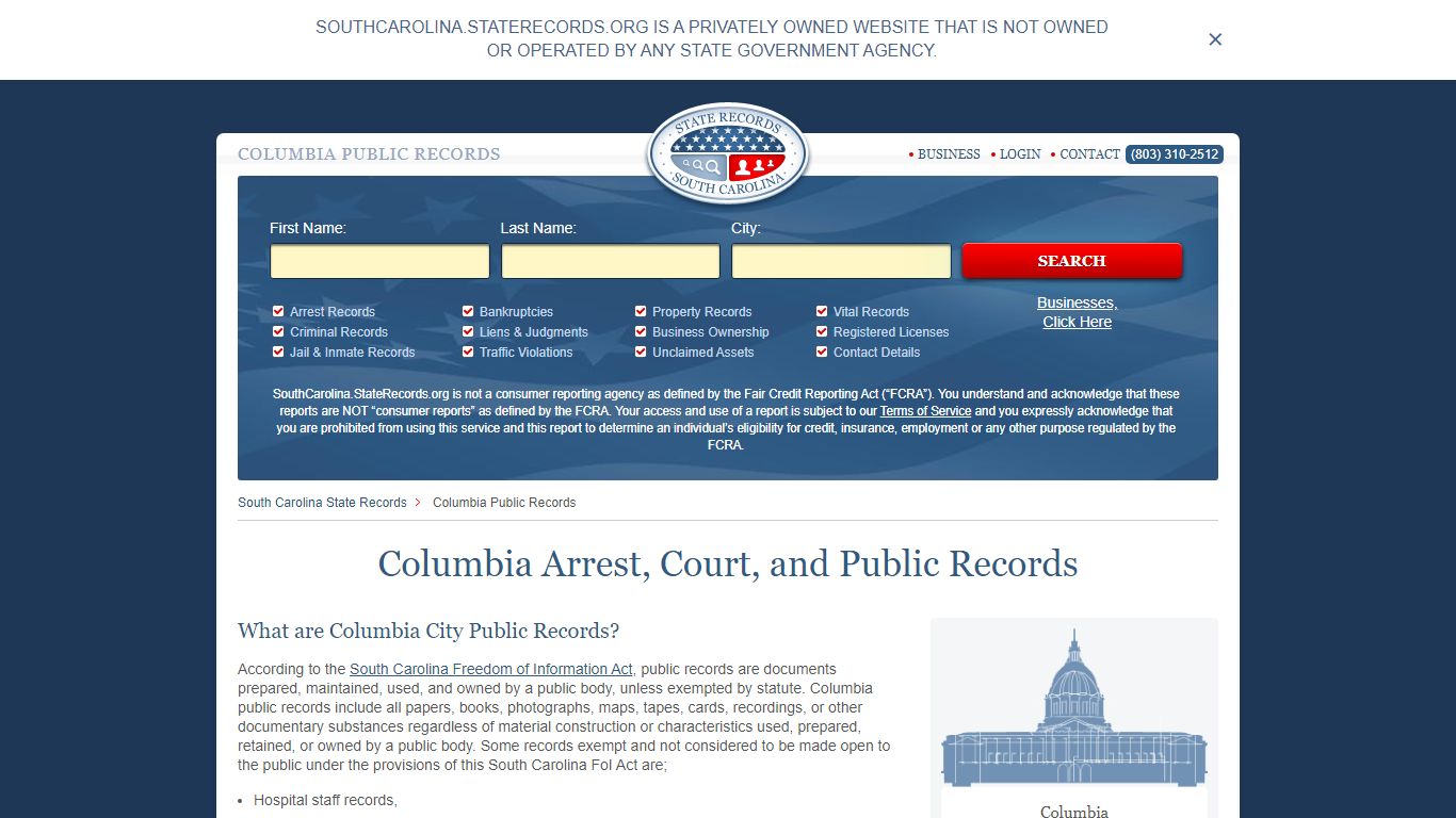 Columbia Arrest and Public Records | South Carolina.StateRecords.org